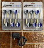 Dart board (electronic), power adaptor, and 12 new soft tip darts