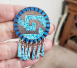 Vintage Sterling Silver Mexico Inlaid Stone Pendant Necklace Brooch