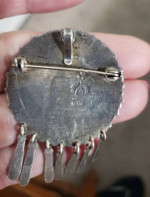 Vintage Sterling Silver Mexico Inlaid Stone Pendant Necklace Brooch