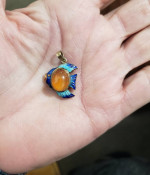 Vintage Sterling Enamel Amber Puffy Fish Pendant