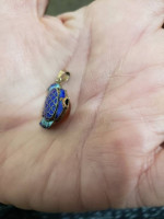 Vintage Sterling Enamel Amber Puffy Fish Pendant