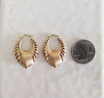 Vtg 14k Yellow Gold Shrimp Puffy 1.5 Tall Hoop Earrings 5.0g Pierced