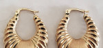 Vtg 14k Yellow Gold Shrimp Puffy 1.5 Tall Hoop Earrings 5.0g Pierced