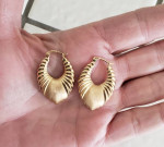 Vtg 14k Yellow Gold Shrimp Puffy 1.5 Tall Hoop Earrings 5.0g Pierced