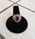 Vtg Rumson-Fair Haven Regional High School 10K Gold Ring 7 Amethyst 8g