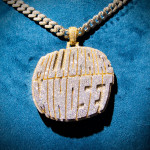 MILLIONAIRE MINDSET" Custom Moissanite Round Pendant 10K Yellow Gold