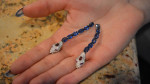 Unique 14K Gold Snake Dangle Earrings - Sapphire Color - Leverback