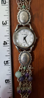 Vintage Watch Sterling Southwestern Concho Amethyst St. Marin Quartz
