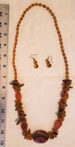 SET Carnelian Stone NECKLACE and EARRINGS Polished Stones Beaded