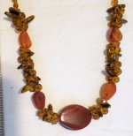 SET Carnelian Stone NECKLACE and EARRINGS Polished Stones Beaded