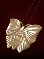 Carved Mother of Pearl Butterfly Necklace 17"