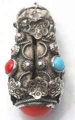 UNIQUE Rare Antique Silver Pendant / Charm w/multi color stones