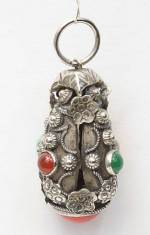 UNIQUE Rare Antique Silver Pendant / Charm w/multi color stones