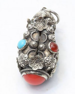 UNIQUE Rare Antique Silver Pendant / Charm w/multi color stones
