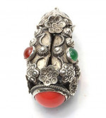 UNIQUE Rare Antique Silver Pendant / Charm w/multi color stones