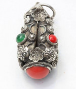 UNIQUE Rare Antique Silver Pendant / Charm w/multi color stones