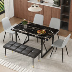 Modern Black Marble MDF Dining Set - 55"×31.4", 4 Chairs & 1 Bench
