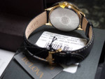 Bulova Men's Quartz Gold-Tone Case Black Leather Strap 42mm Watch, new