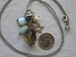 Cluster of Pearls, Smokey Quartz, Amazonite and Silver Long Necklace