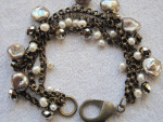 Triple Strand Pearl and Crystal Bracelet