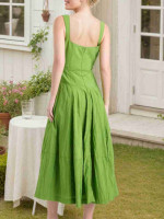 Square Neck Sleeveless Midi Swing Dress