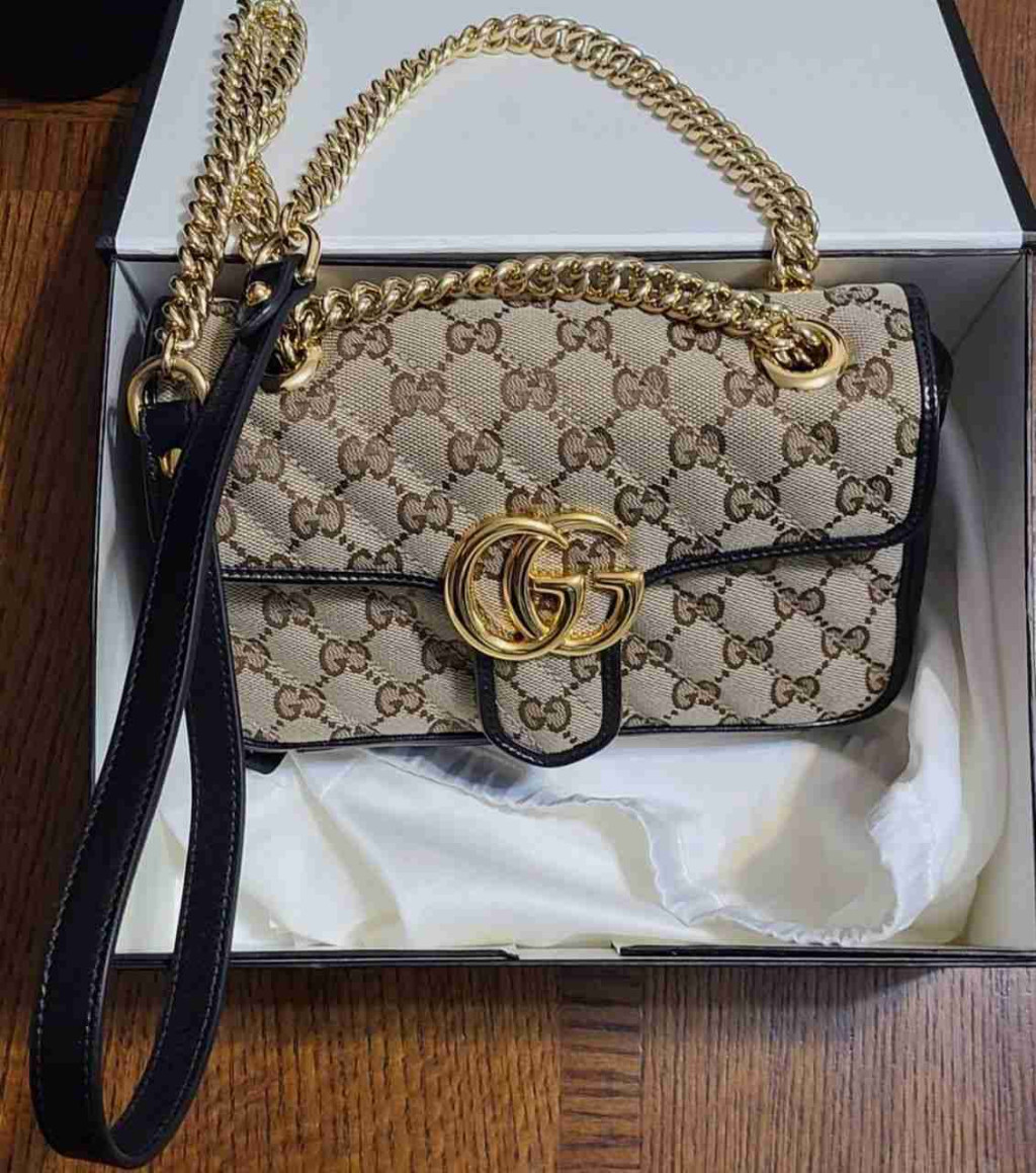 Authentic gucci GG Marmont Diagonal Quilted Small Shoulder Handbag 443497