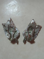 Vintage BSK Leaf Silver Tone Clipon Clip-On Earrings