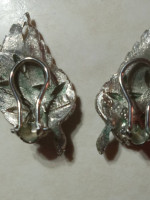 Vintage BSK Leaf Silver Tone Clipon Clip-On Earrings