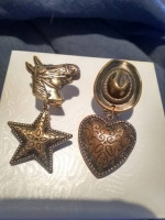 Pair of PIERCED EARRINGS Western Cowboy or Cowgirl Hat with Charms