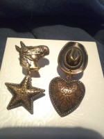 Pair of PIERCED EARRINGS Western Cowboy or Cowgirl Hat with Charms