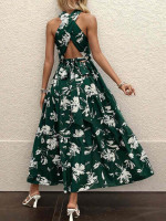 Printed Halter Neck Cutout Dress