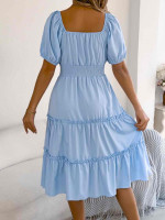 Square Neck Short Puff Sleeve Dress