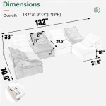 132" Modular Corduroy Sectional Sofa with 12 Pillows & Armless Design