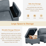 Sleeper Sectional Sofa with Pull Out Bed and Storage Ottoman, 4 Seat L-Shape Corner Couch with USB Charge and Hidden Arm Storage for Living Room