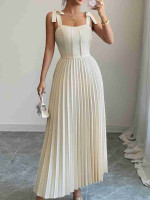 Pleated Tie-Shoulder Maxi Dress