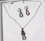 Vintage Aurora Borealis Crystal Rainbow Necklace Screw Earrings Set