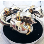 18K Gold & Sterling Silver Double Panther Ring & Earrings Set
