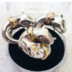 18K Gold & Sterling Silver Double Panther Ring & Earrings Set