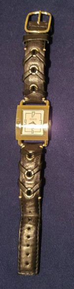 COACH Ladies Silvertone Watch Black Leather Rivet Strap