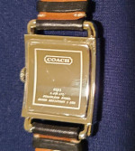COACH Ladies Silvertone Watch Black Leather Rivet Strap