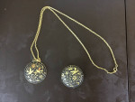 Vintage Damascene 1960s brooch and necklace with birds