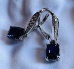 New Diamonique Sapphire Blue Elongated Cushion Cut Earrings