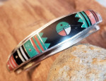 Vintage, genuine Ernest Benally, Navajo inlaid silver cuff, great condition!!