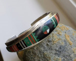Vintage, genuine Ernest Benally, Navajo inlaid silver cuff, great condition!!