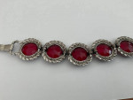 Vintage Silver Tone Link Red Bracelet