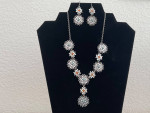 Pewter Tone Floral Necklace/Earrings