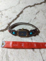 Vintage Native American Sterling Silver Quartz Watch Coral Turquoise