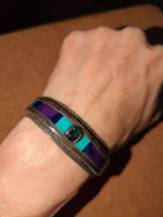 Vintage Navajo Turquoise Lapis Tourmaline Sterling Silver Bracelet