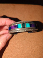 Vintage Navajo Turquoise Lapis Tourmaline Sterling Silver Bracelet