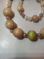 Necklace Bracelet Earring Set. Wood Faux Pearls and Beads